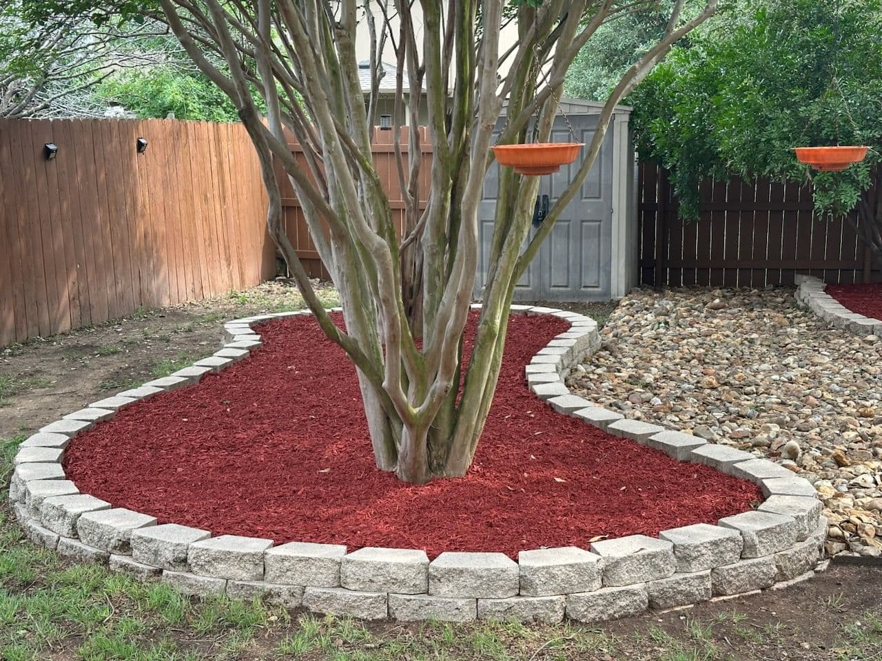 Bright Red Mulch Backyard Transformation image